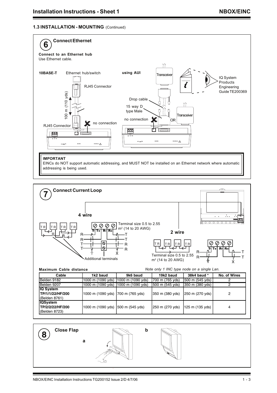 Installation instructions - sheet 1 nbox/einc, 3 installation - mounting, Connect ethernet | 2 wire connect current loop, 4 wire, Close flap | TREND NBOX_EINC User Manual | Page 3 / 12