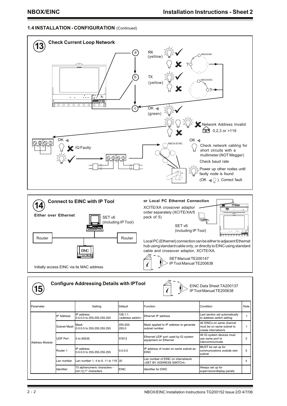 Nbox/einc installation instructions - sheet 2, Check current loop network, 4 installation - configuration | Connect to einc with ip tool, Configure addressing details with iptool | TREND NBOX_EINC User Manual | Page 6 / 12