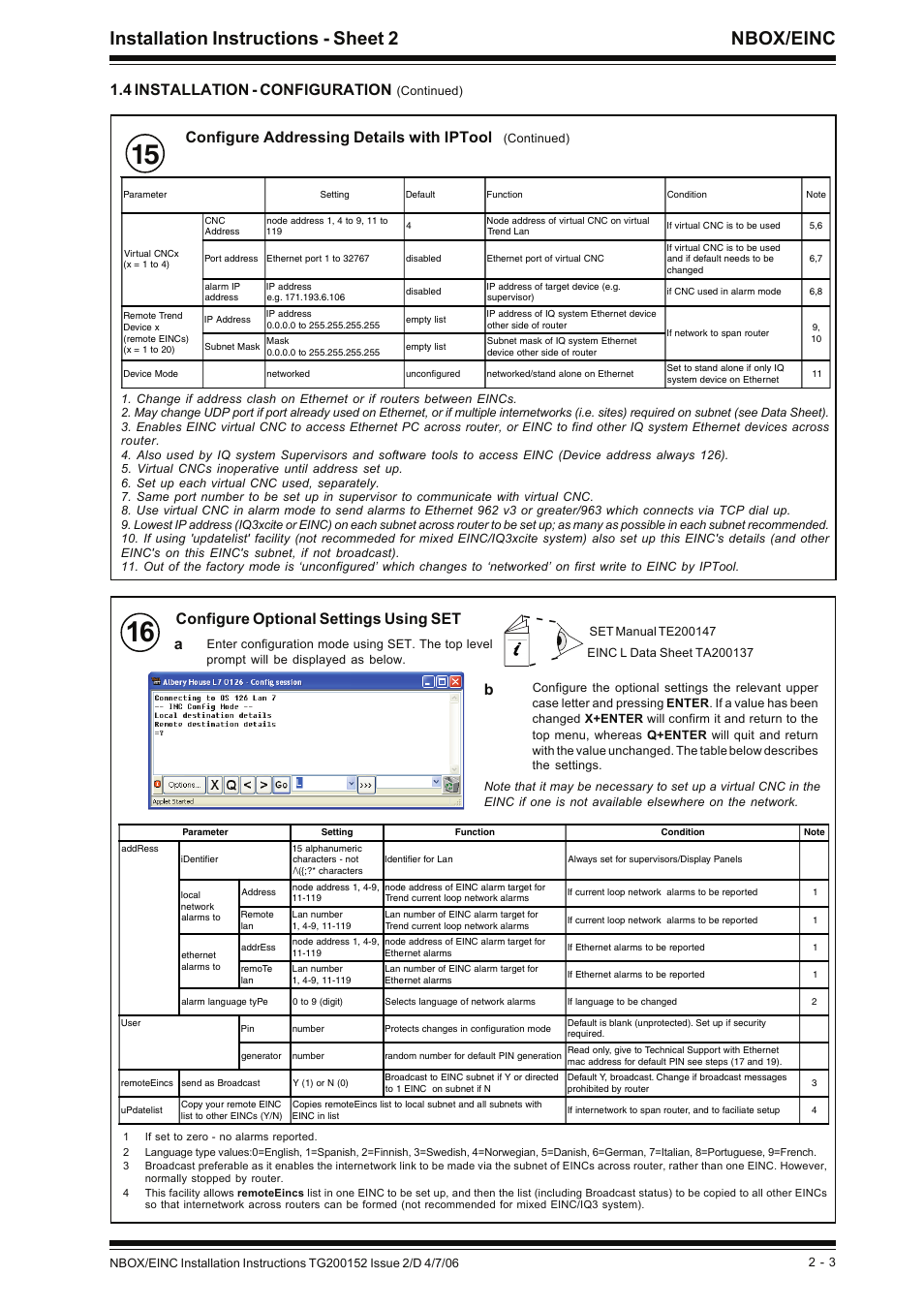 Installation instructions - sheet 2 nbox/einc, Configure addressing details with iptool, 4 installation - configuration | Configure optional settings using set | TREND NBOX_EINC User Manual | Page 7 / 12
