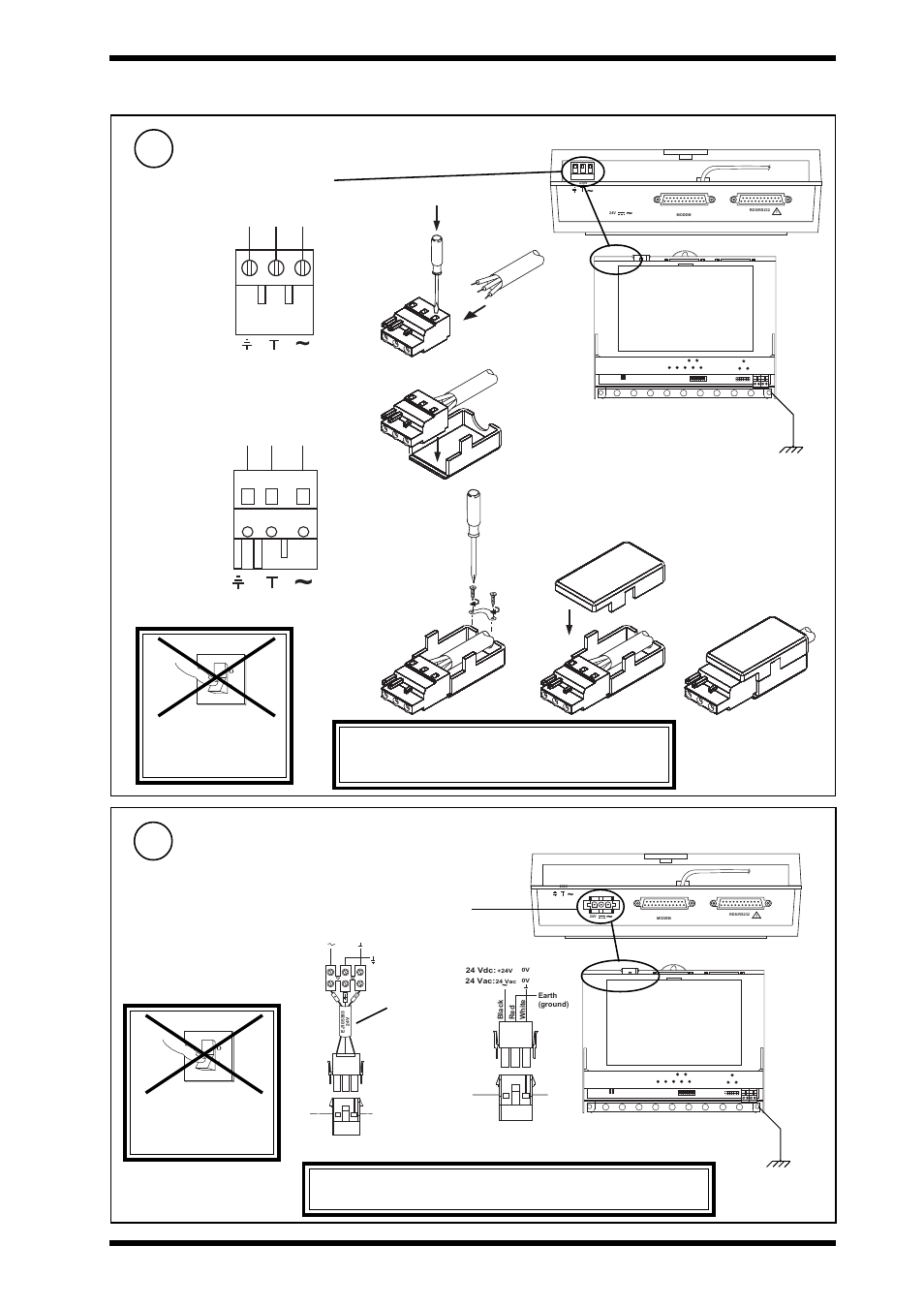 Installation instructions nbox(b)tmne, g, h, 3 installation - mounting, Connecting input power supply /24 version | Connecting input power supply /230 version, Ab d c e, Nbox/tmn consumption <=7.5 va | TREND NBOX(B)TMNE, G, H User Manual | Page 3 / 16