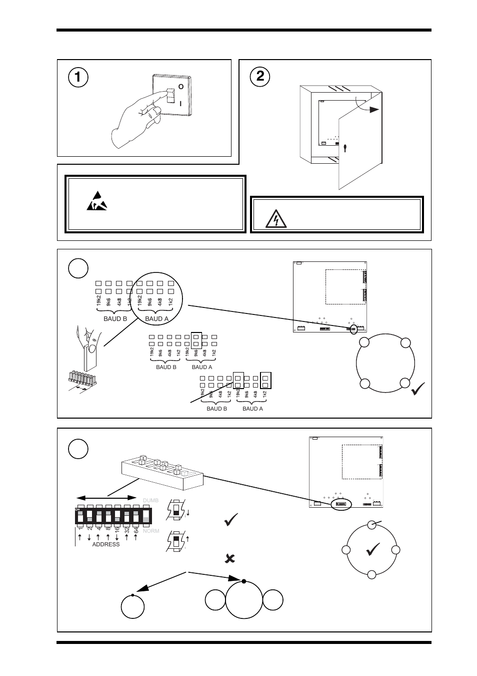 Set the network baud rate, Open panel, Set the network address | Switch off | TREND TMNE, G, H User Manual | Page 5 / 16