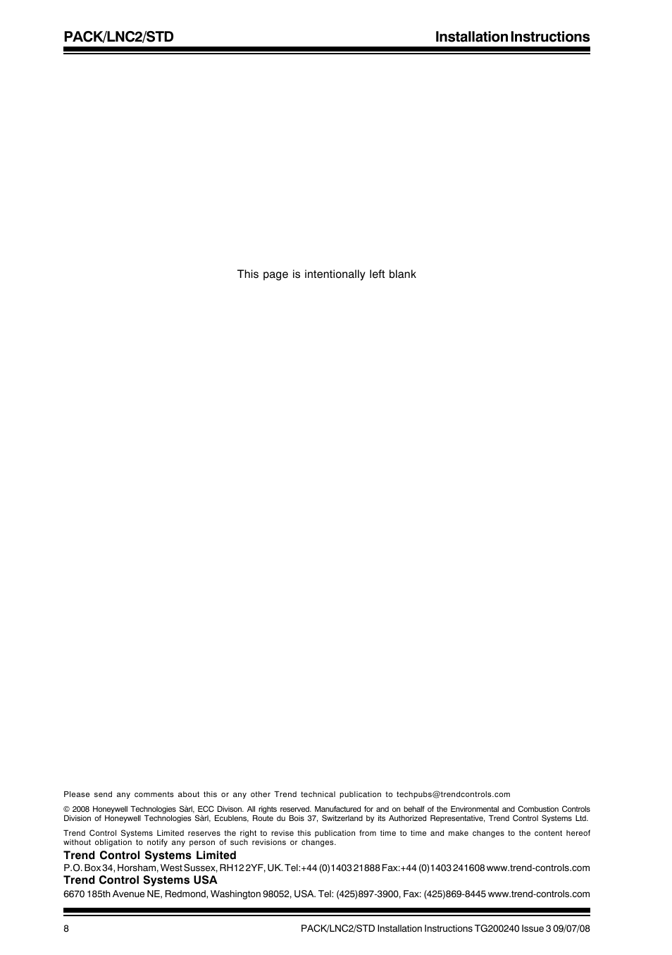 Pack/lnc2/std installation instructions | TREND PACK_LNC2_STD User Manual | Page 8 / 8