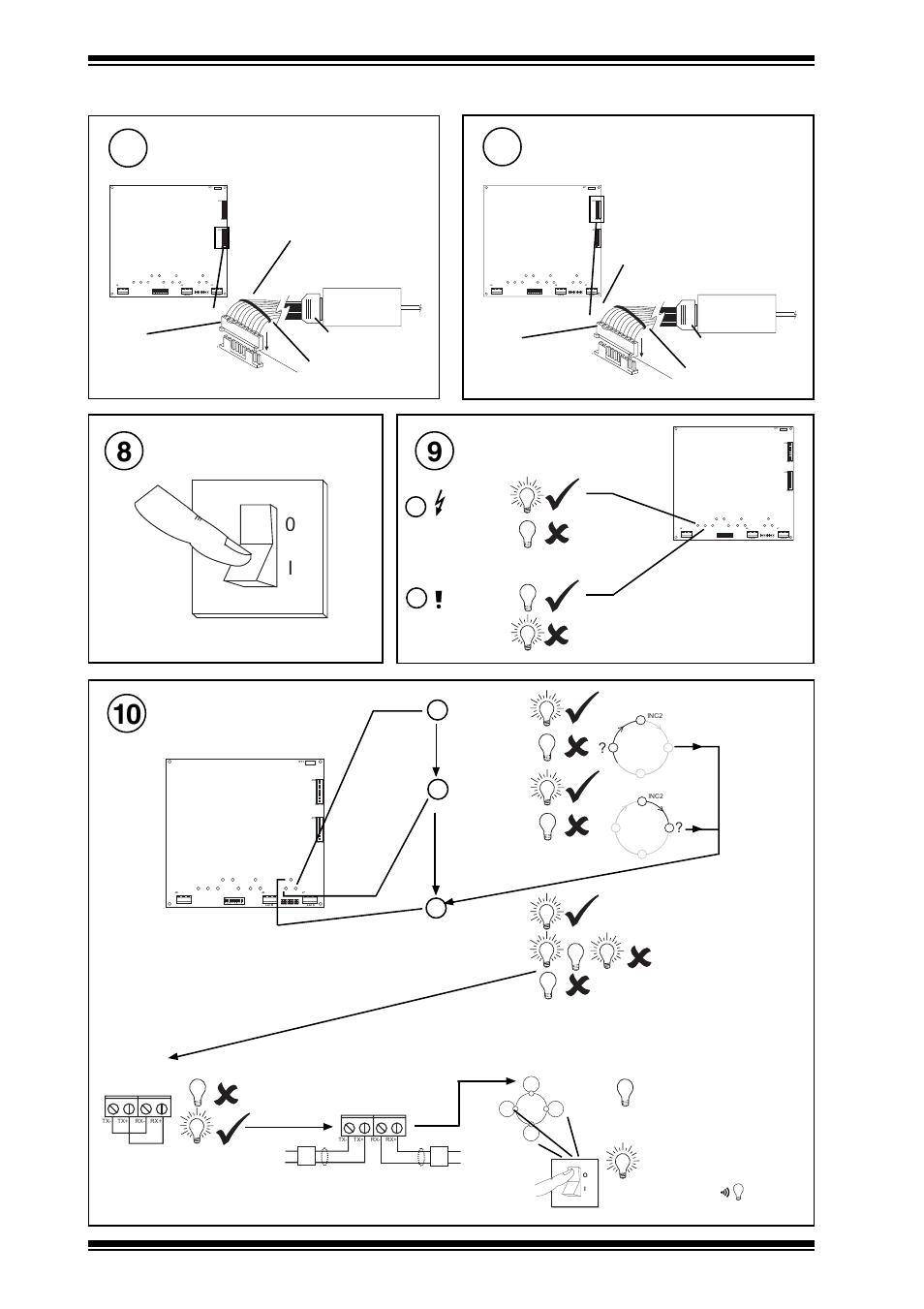 Check node controller, Switch on, Connect to rs232 device a | Connect to rs232 device b, Check lan a | TREND INC2 User Manual | Page 6 / 8