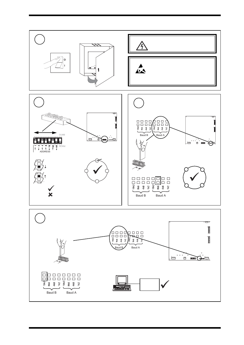 Switch off and open panel/covers, Set the network address, Set network baud rate | TREND CNC2 User Manual | Page 5 / 8