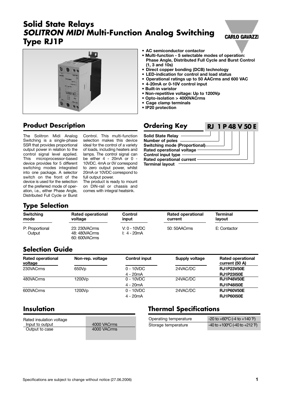 Product description ordering key, Type selection, Insulation | TREND RN User Manual | Page 3 / 11