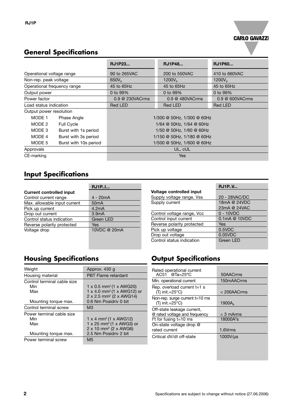 Input specifications general specifications, Housing specifications output specifications | TREND RN User Manual | Page 4 / 11