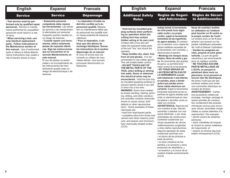 English espanol francais | Tyrex SG4000 User Manual | Page 5 / 10