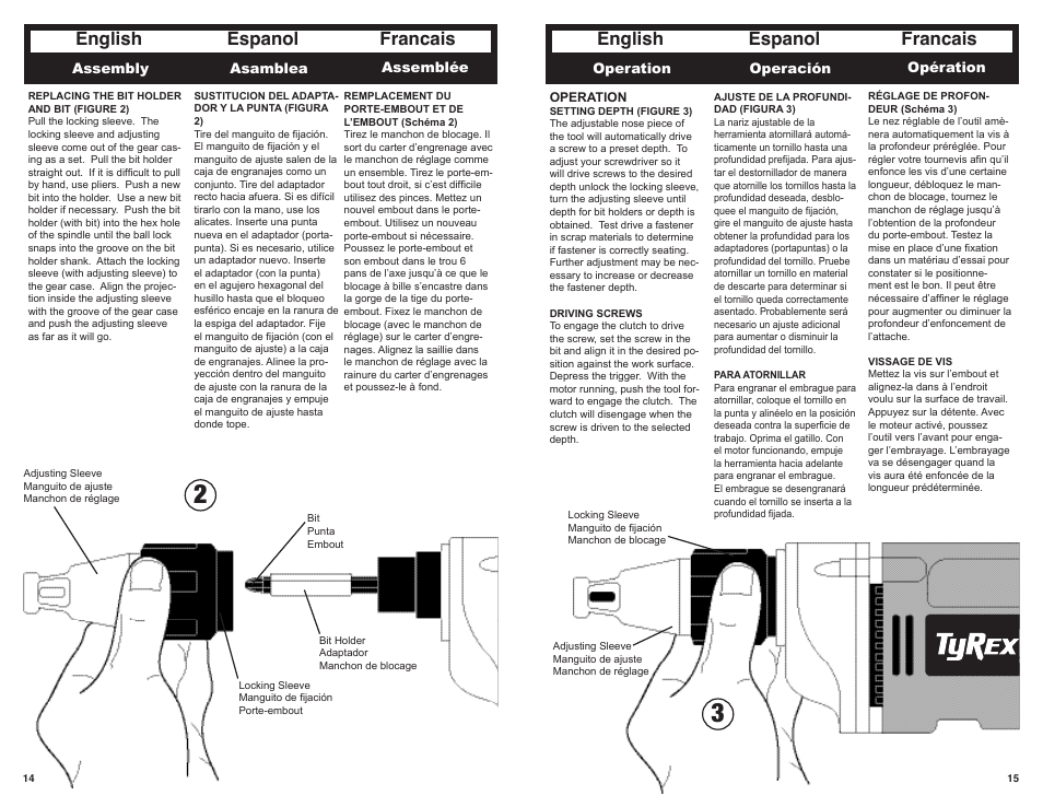 English espanol francais | Tyrex SG4000 User Manual | Page 8 / 10
