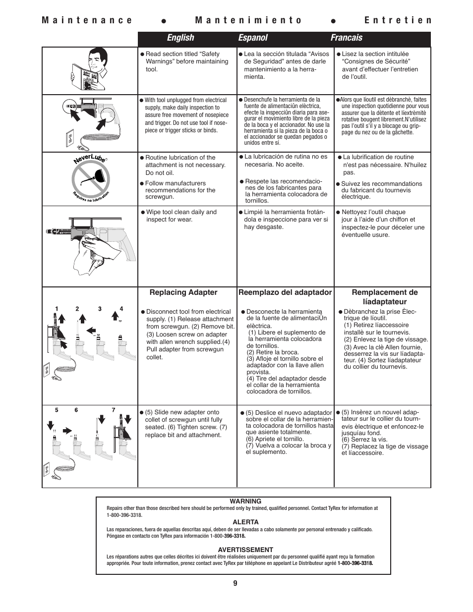 English espanol francais | Tyrex D600ATT User Manual | Page 9 / 12