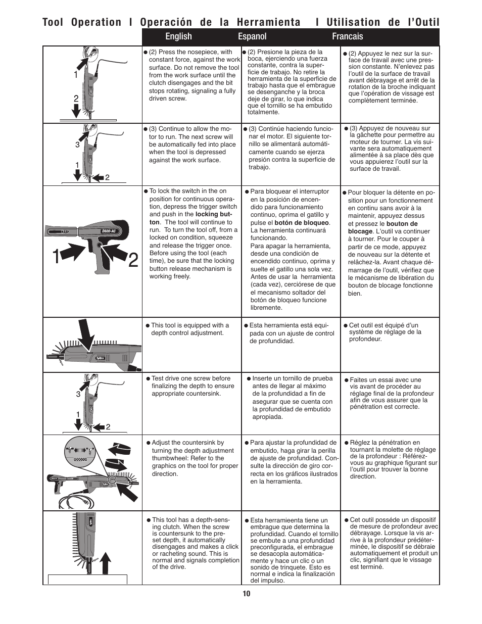 English espanol francais | Tyrex D600-AC User Manual | Page 10 / 16