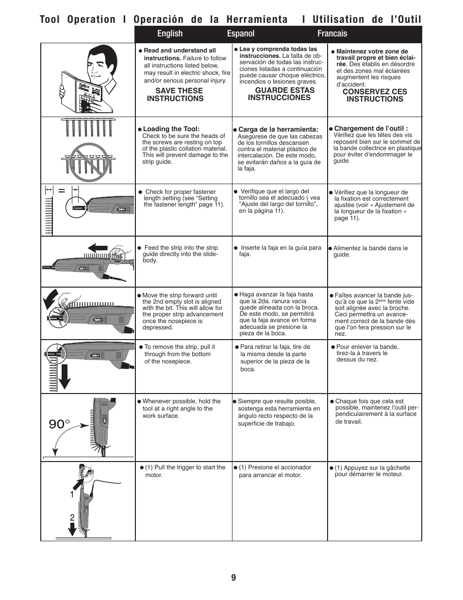 English espanol francais, Save these instructions, Guarde estas instrucciones | Conservez ces instructions | Tyrex D600-AC User Manual | Page 9 / 16