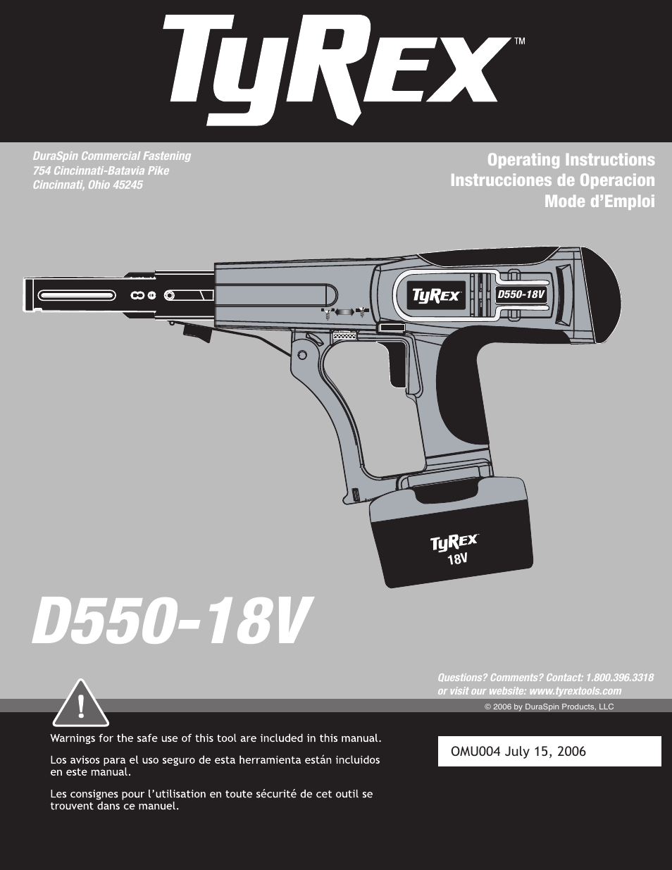 Tyrex D550-18V User Manual | 20 pages