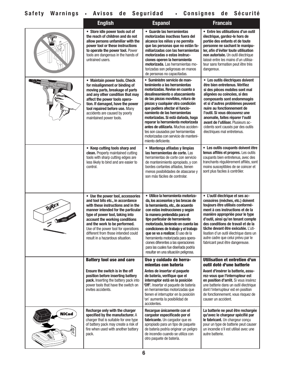 English espanol francais | Tyrex D404-14V User Manual | Page 6 / 20