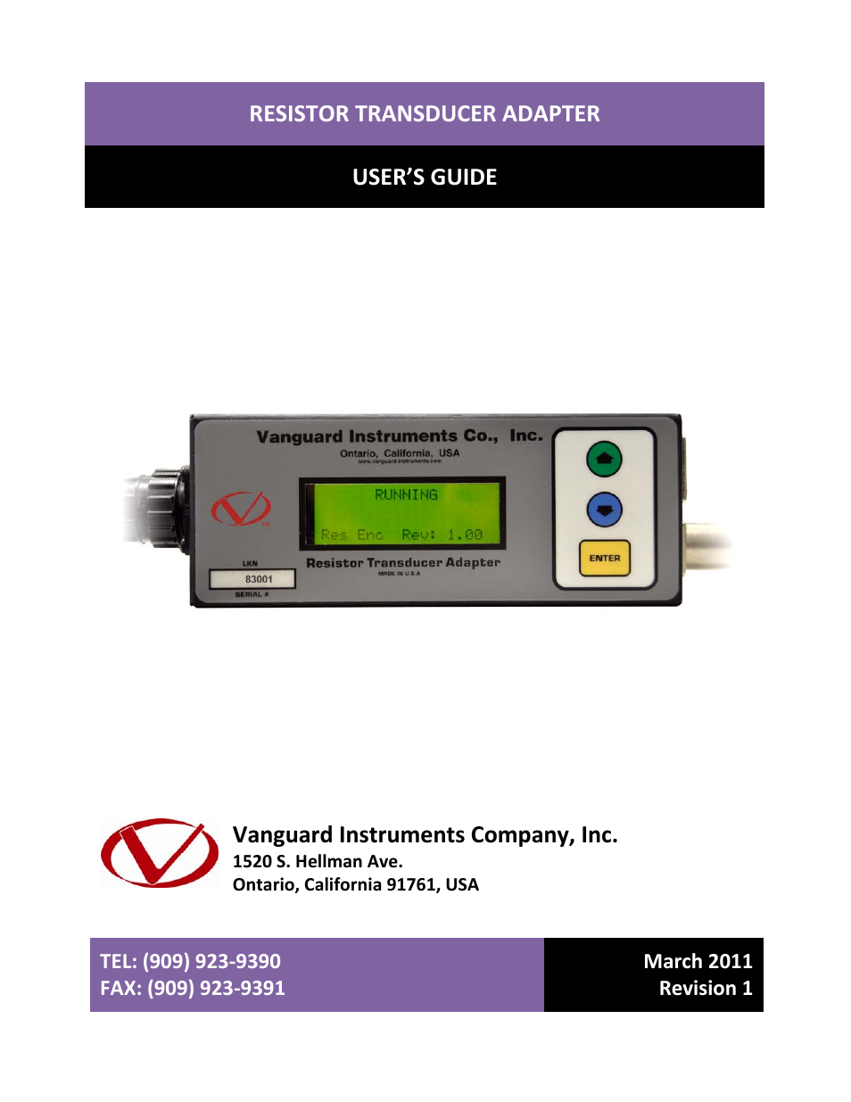 Vanguard Resistor Transducer Adapter 9095-UC User Manual | 7 pages