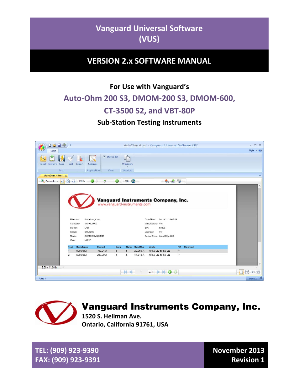 Vanguard VUS (Auto-Ohm 200 S3, DMOM-200 S3, DMOM-600,CT-3500 S2, VBT-80P) User Manual | 25 pages