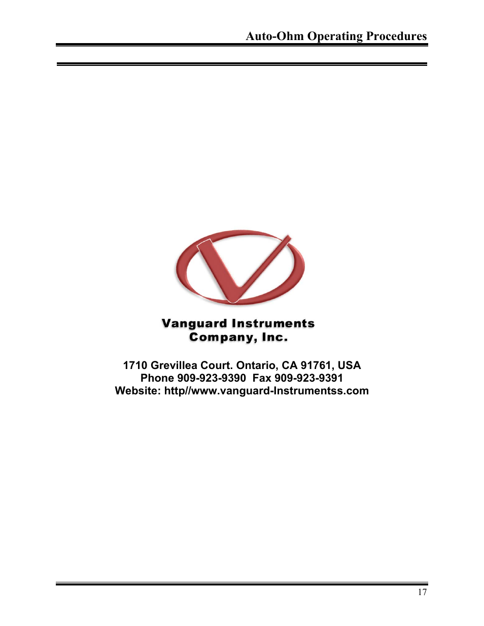 Vanguard Auto-Ohm User Manual | Page 21 / 22