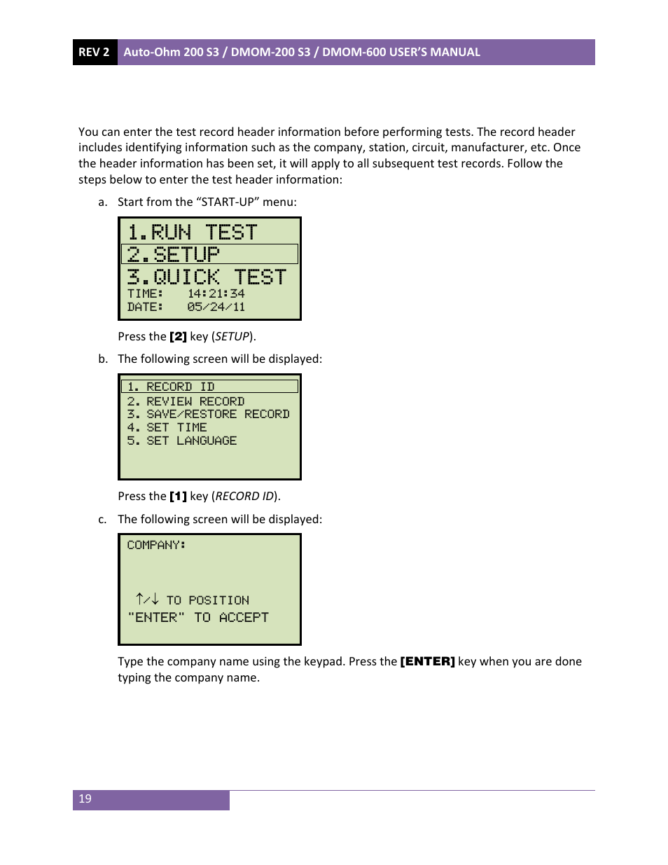 Run test 2.setup 3.quick test | Vanguard DMOM‐600 User Manual | Page 23 / 66