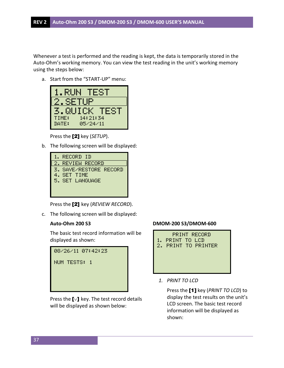 Run test 2.setup 3.quick test | Vanguard DMOM‐600 User Manual | Page 41 / 66