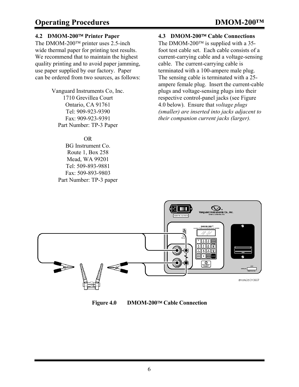 2dmom-200( printer paper, 3dmom-200( cable connections, Dmom-200( cable connection | 2 dmom-200, Printer paper, 3 dmom-200, Cable connections, Figure 4.0 dmom-200, Cable connection, Operating procedures dmom-200 | Vanguard DMOM-200 User Manual | Page 10 / 33