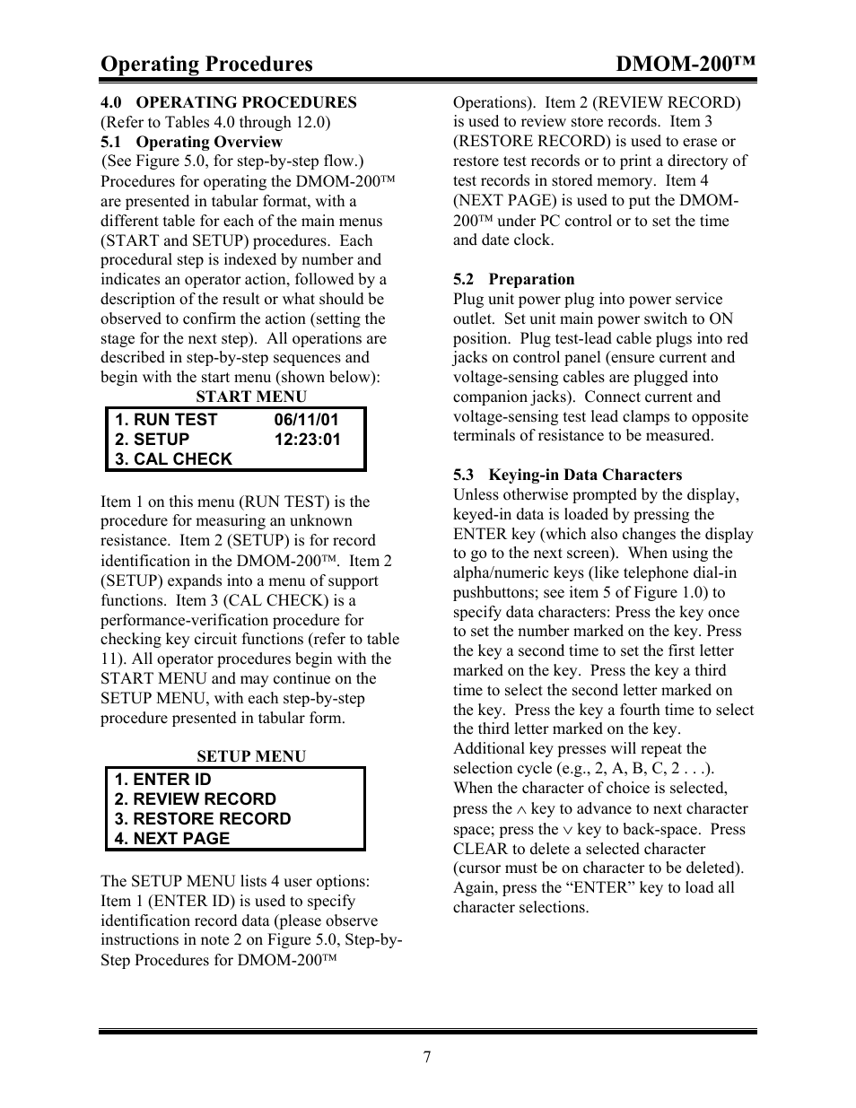 Operating procedures, 1operating overview, 2preparation | 3keying-in data characters, 0 operating procedures, Operating procedures dmom-200 | Vanguard DMOM-200 User Manual | Page 11 / 33