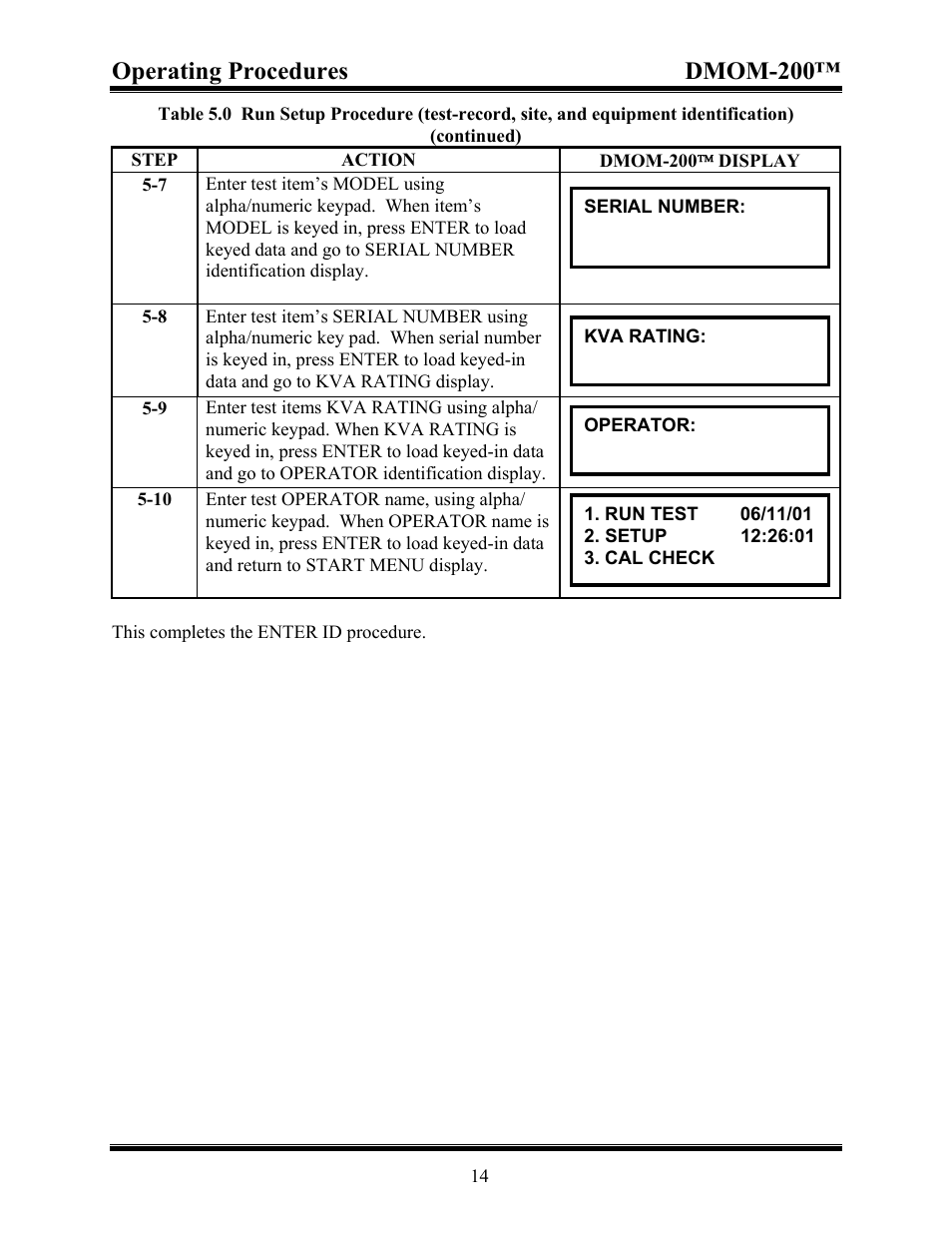 Operating procedures dmom-200 | Vanguard DMOM-200 User Manual | Page 20 / 33