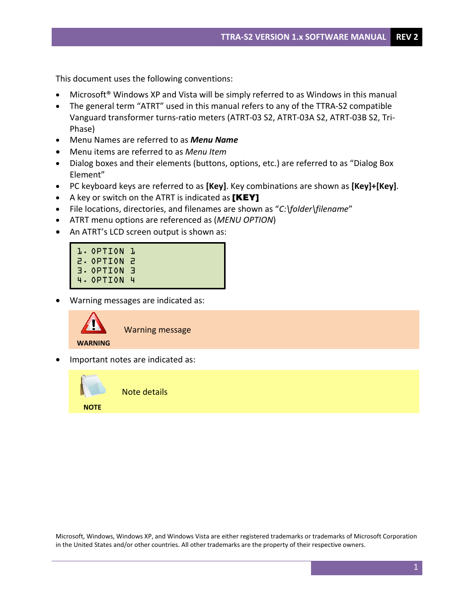 Conventions used in this document | Vanguard TTRA-S2 (ATRT-03 S2, ATRT-03A S2, ATRT-03B S2, Tri-Phase) User Manual | Page 4 / 49