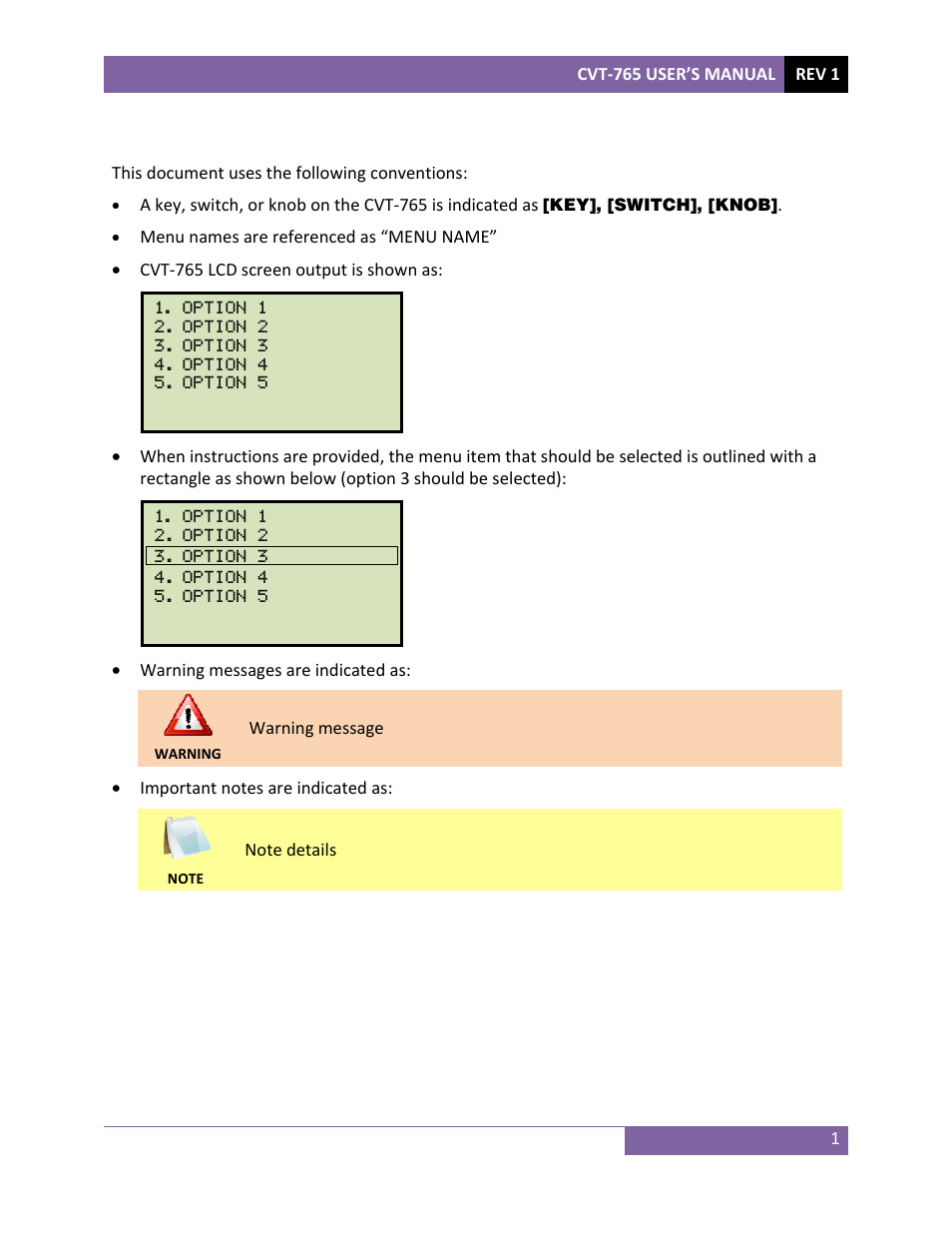 Conventions used in this document | Vanguard CVT-765 User Manual | Page 4 / 46