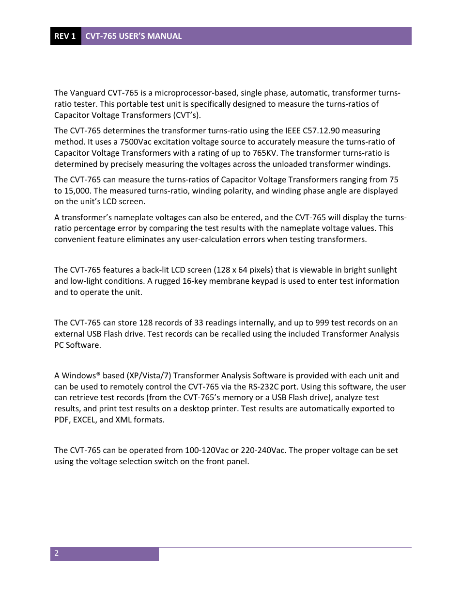 Vanguard CVT-765 User Manual | Page 5 / 46