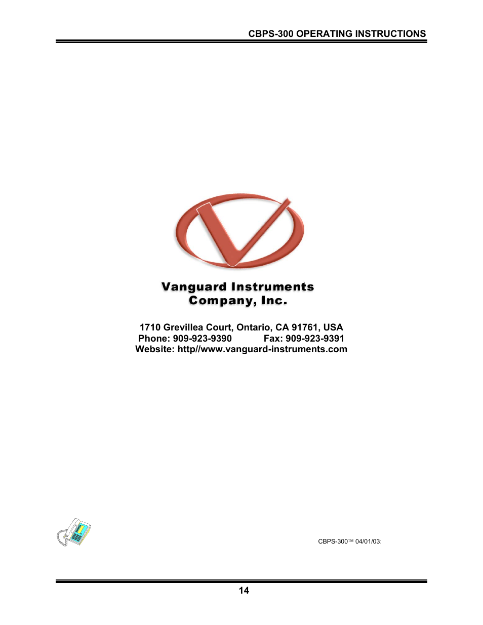 Vanguard CBPS-300 User Manual | Page 16 / 16