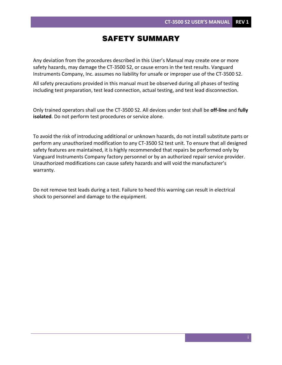Safety summary | Vanguard CT-3500 S2 User Manual | Page 2 / 53