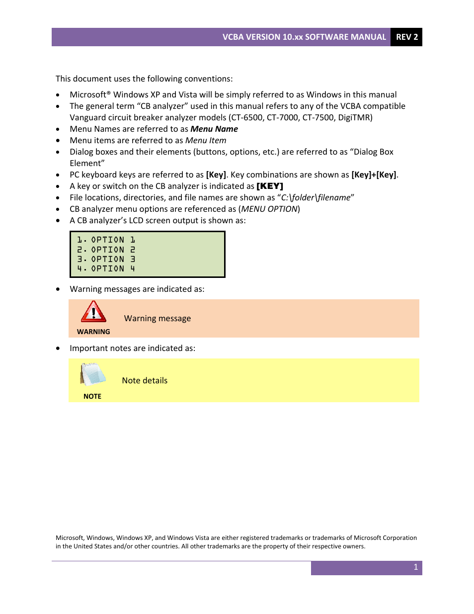 Conventions used in this document | Vanguard VCBA ver.10.xx User Manual | Page 3 / 81