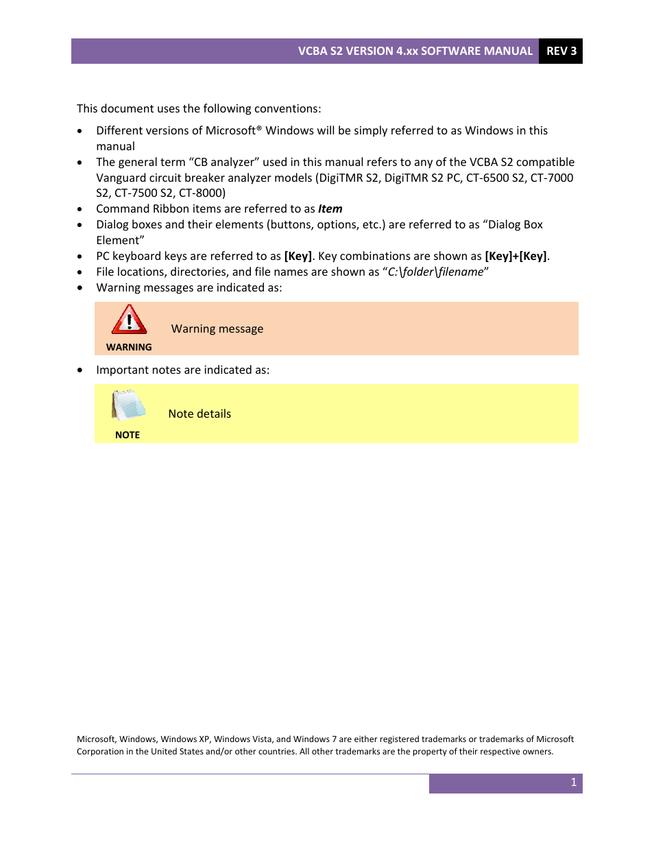 Conventions used in this document | Vanguard VCBA S2 (DigiTMR S2, DigiTMR S2 PC, CT-6500 S2, CT-7000 S2, CT-7500 S2, CT-8000) User Manual | Page 4 / 81