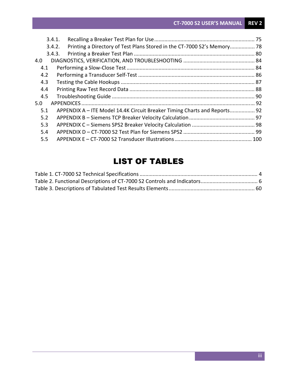 List of tables | Vanguard CT-7000 S2 User Manual | Page 4 / 108