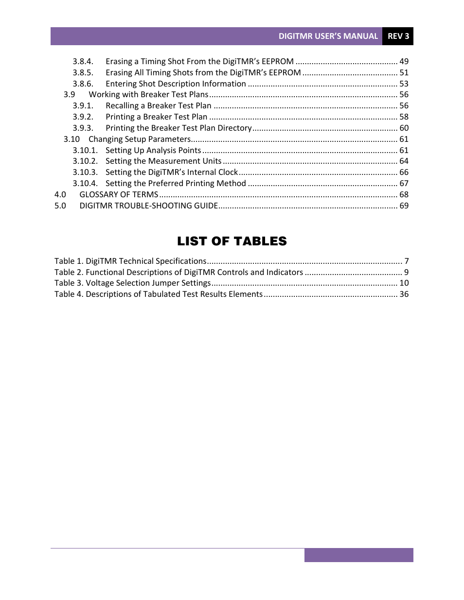 List of tables | Vanguard DigiTMR User Manual | Page 4 / 86