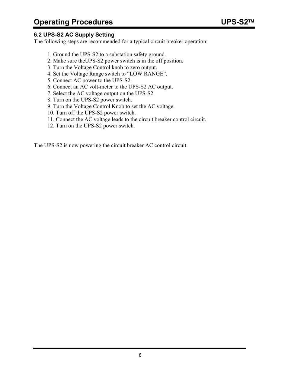 Operating procedures ups-s2 | Vanguard UPS S2 User Manual | Page 11 / 13