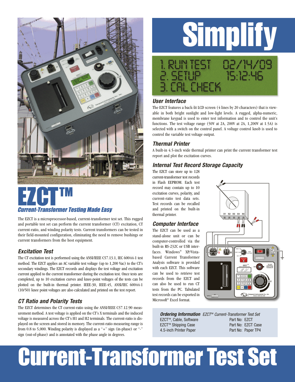 Simplify, Ezct, Current-transformer test set | Vanguard EZCT User Manual | Page 2 / 4