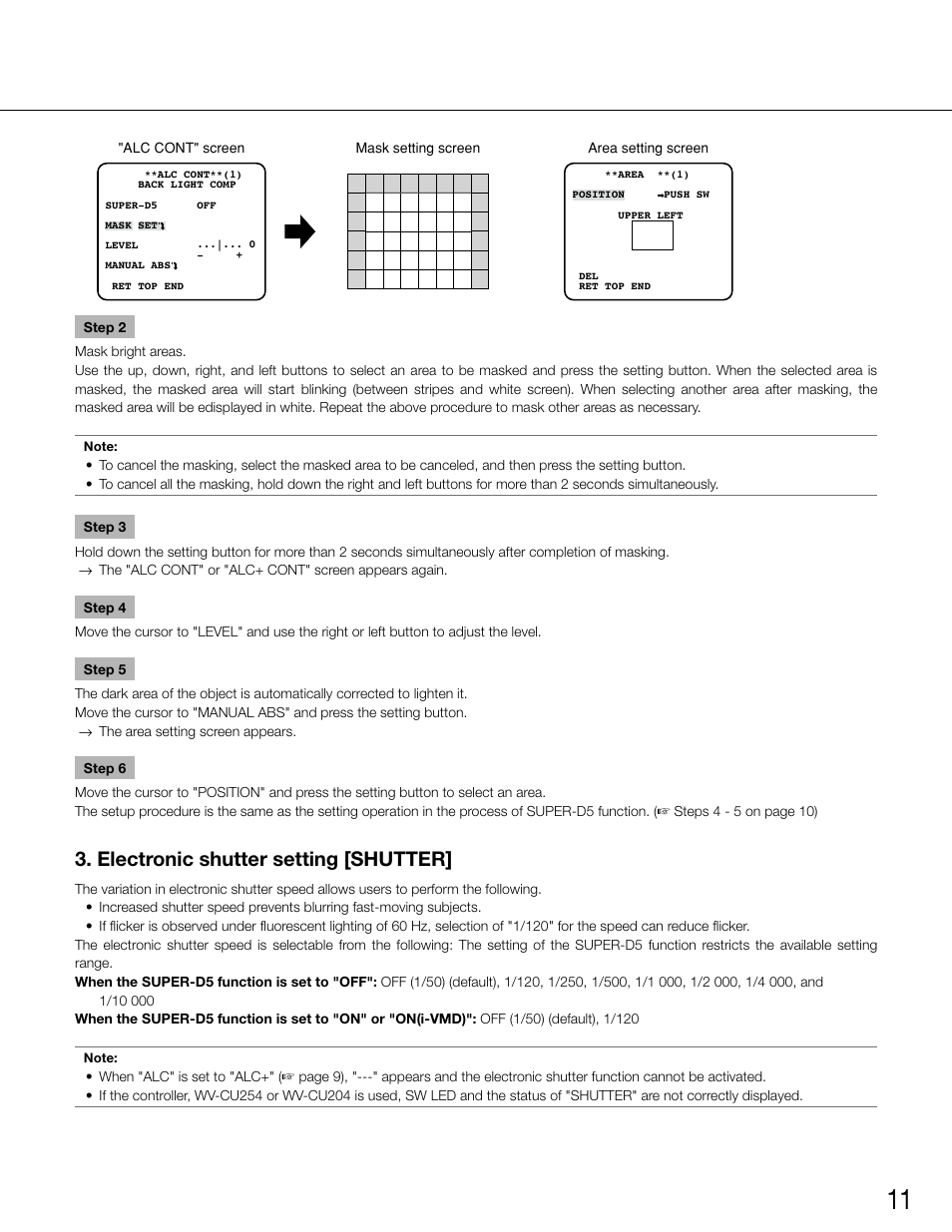 Electronic shutter setting [shutter | Panasonic WV-CW500S/G User Manual | Page 11 / 32