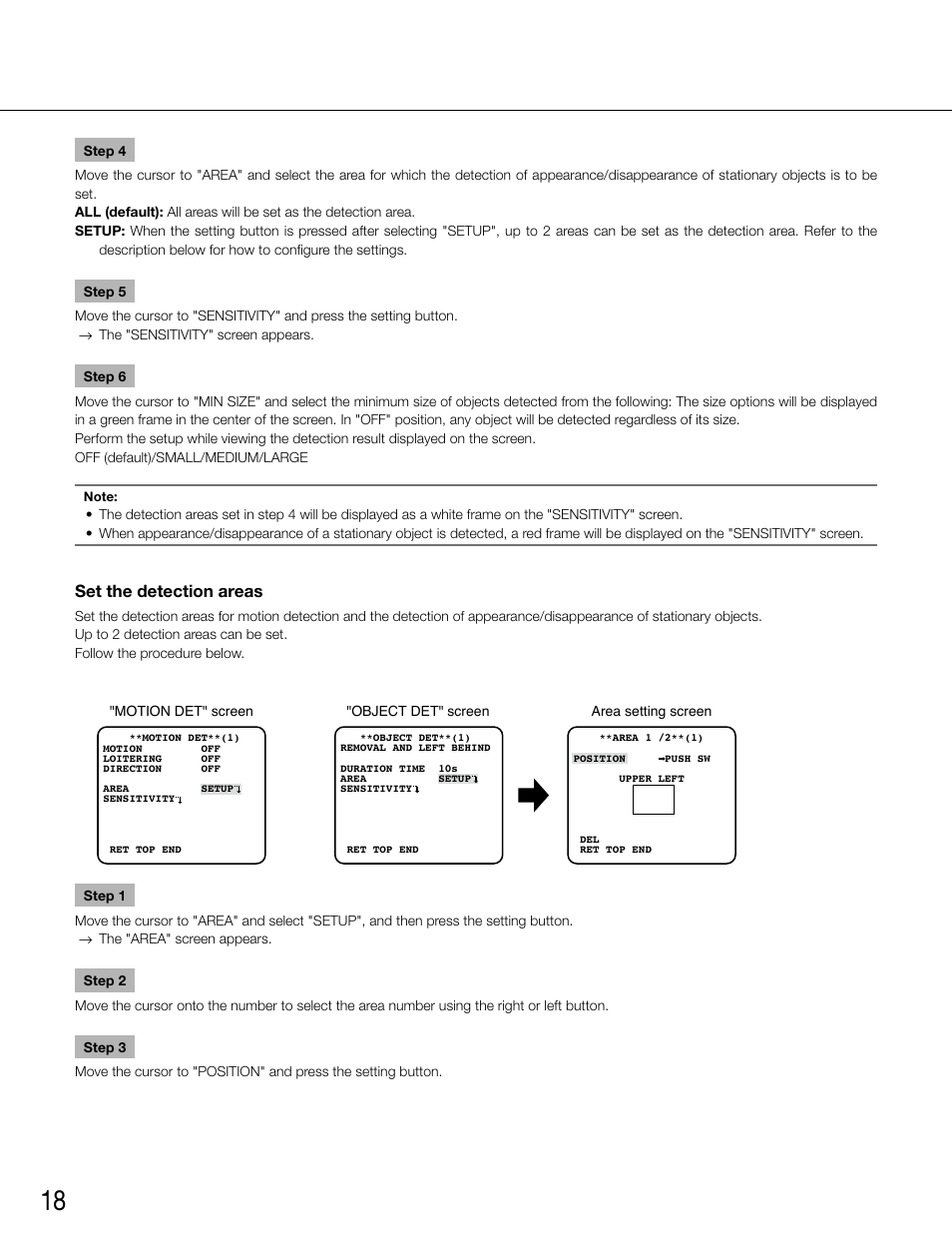 Set the detection areas | Panasonic WV-CW500S/G User Manual | Page 18 / 32