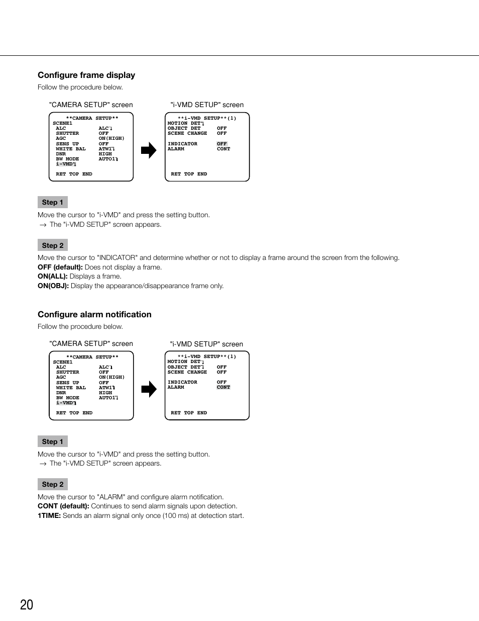 Configure frame display, Configure alarm notification | Panasonic WV-CW500S/G User Manual | Page 20 / 32