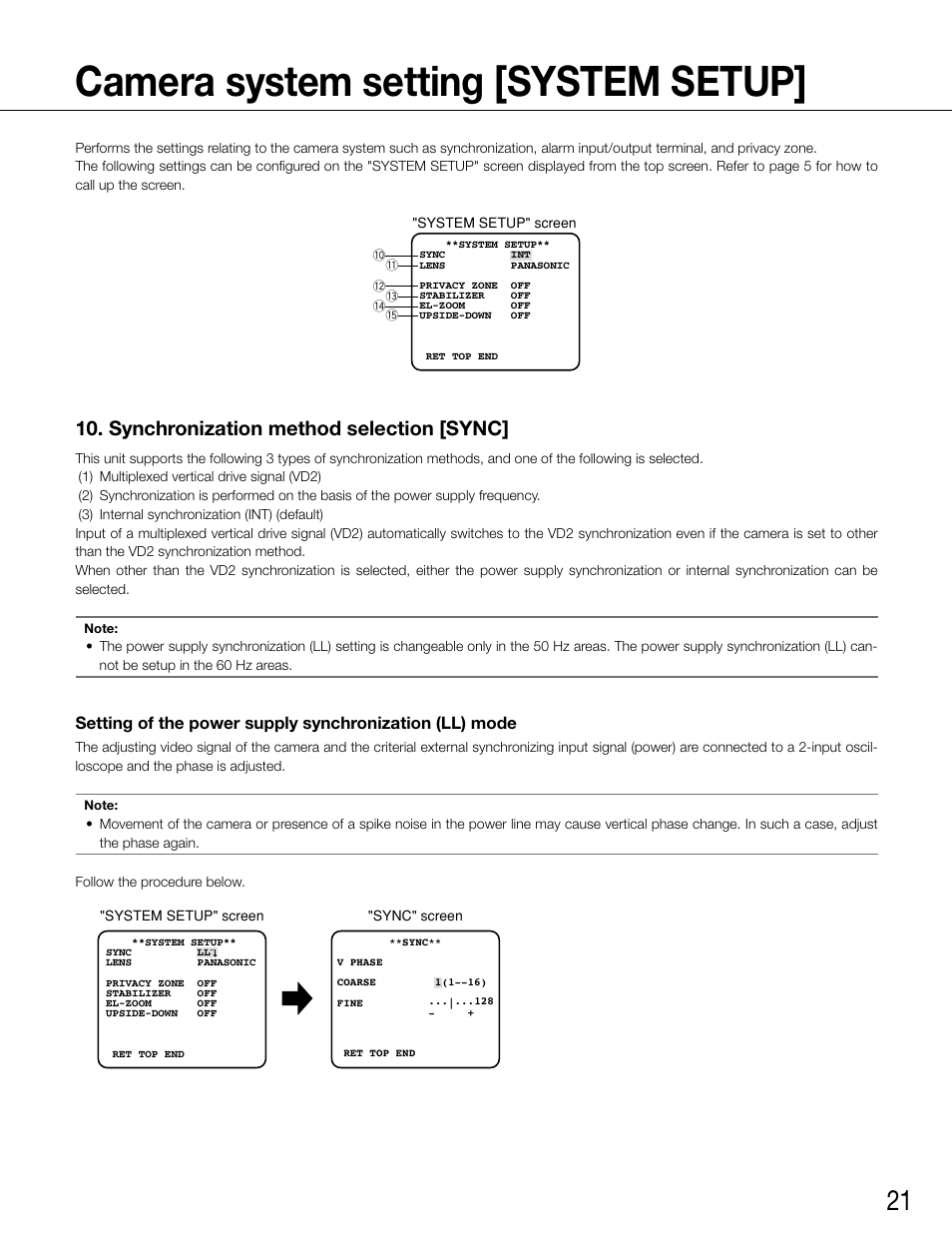 Camera system setting [system setup, Synchronization method selection [sync | Panasonic WV-CW500S/G User Manual | Page 21 / 32