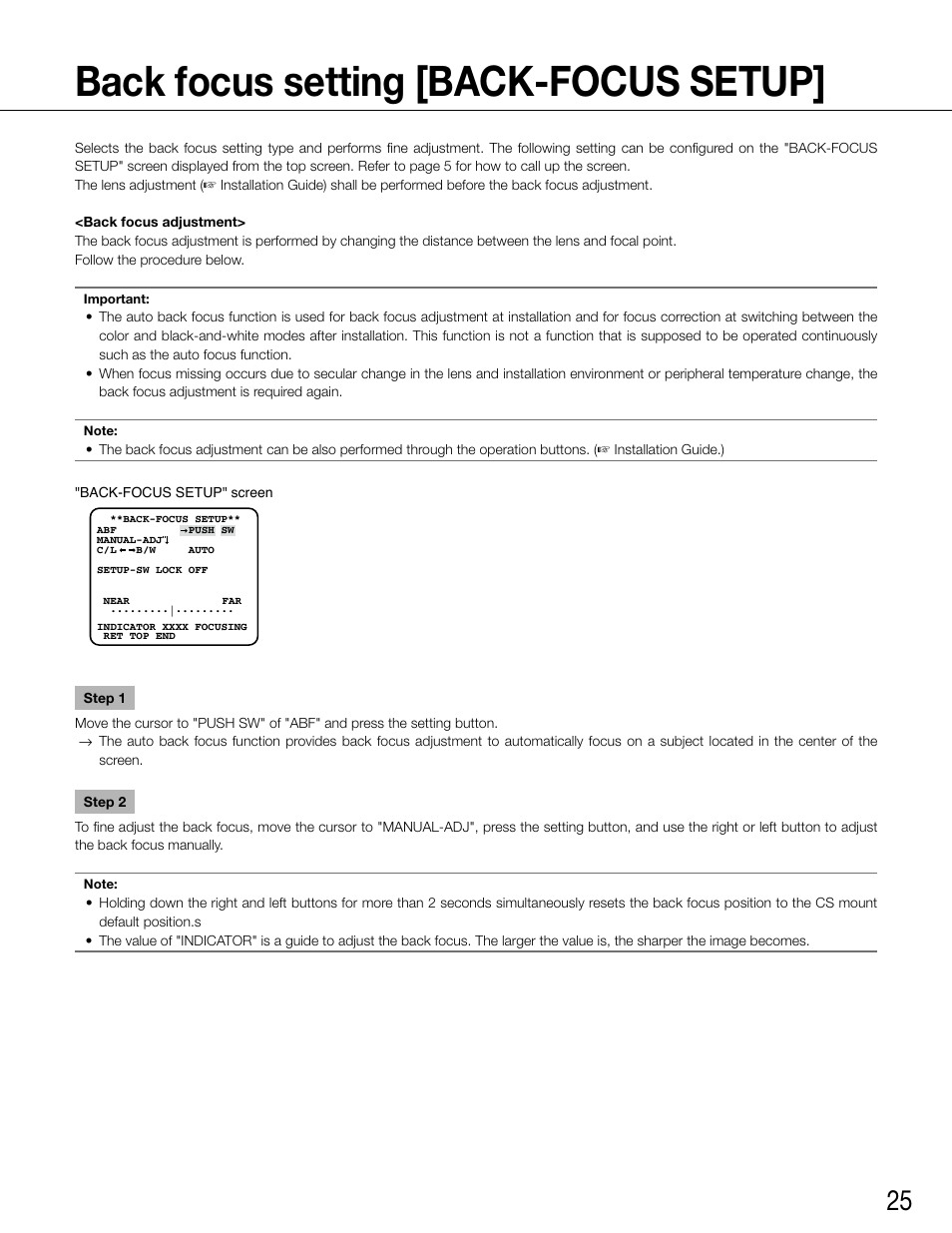 Back focus setting [back-focus setup | Panasonic WV-CW500S/G User Manual | Page 25 / 32