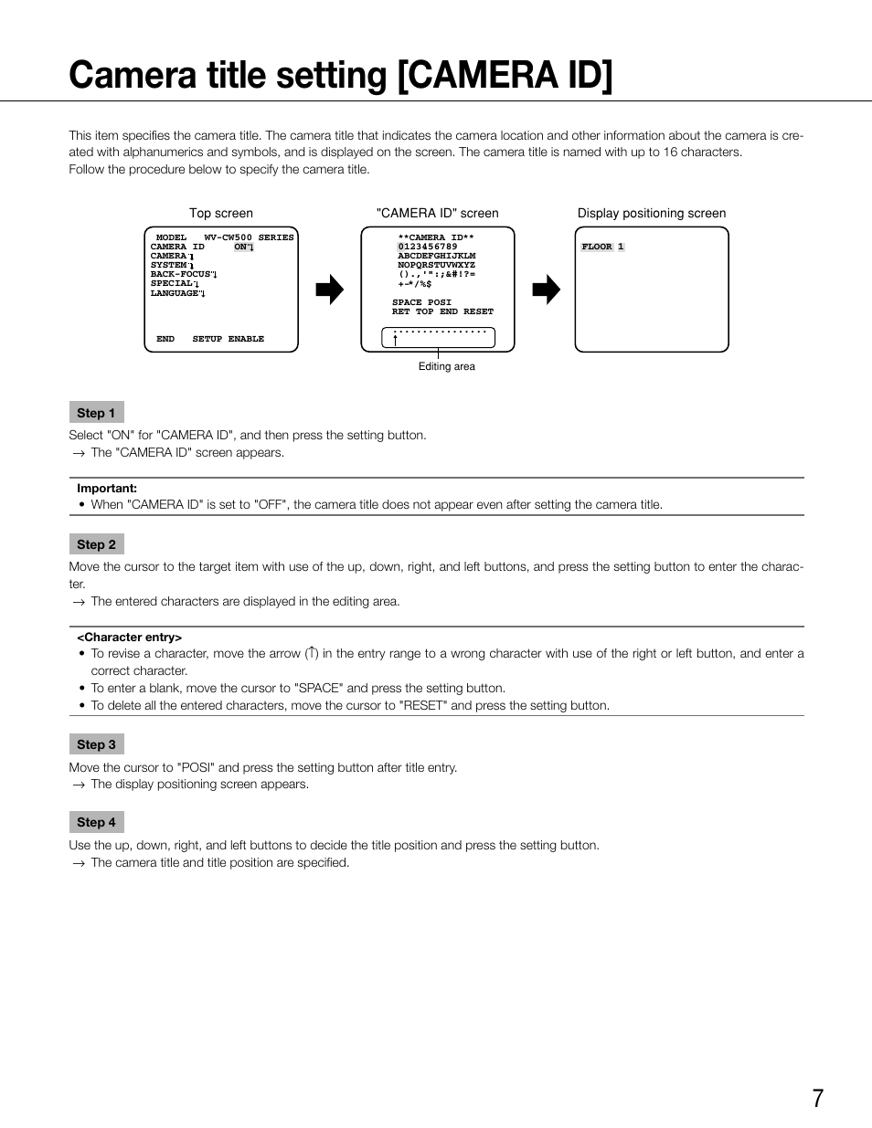 Camera title setting [camera id | Panasonic WV-CW500S/G User Manual | Page 7 / 32