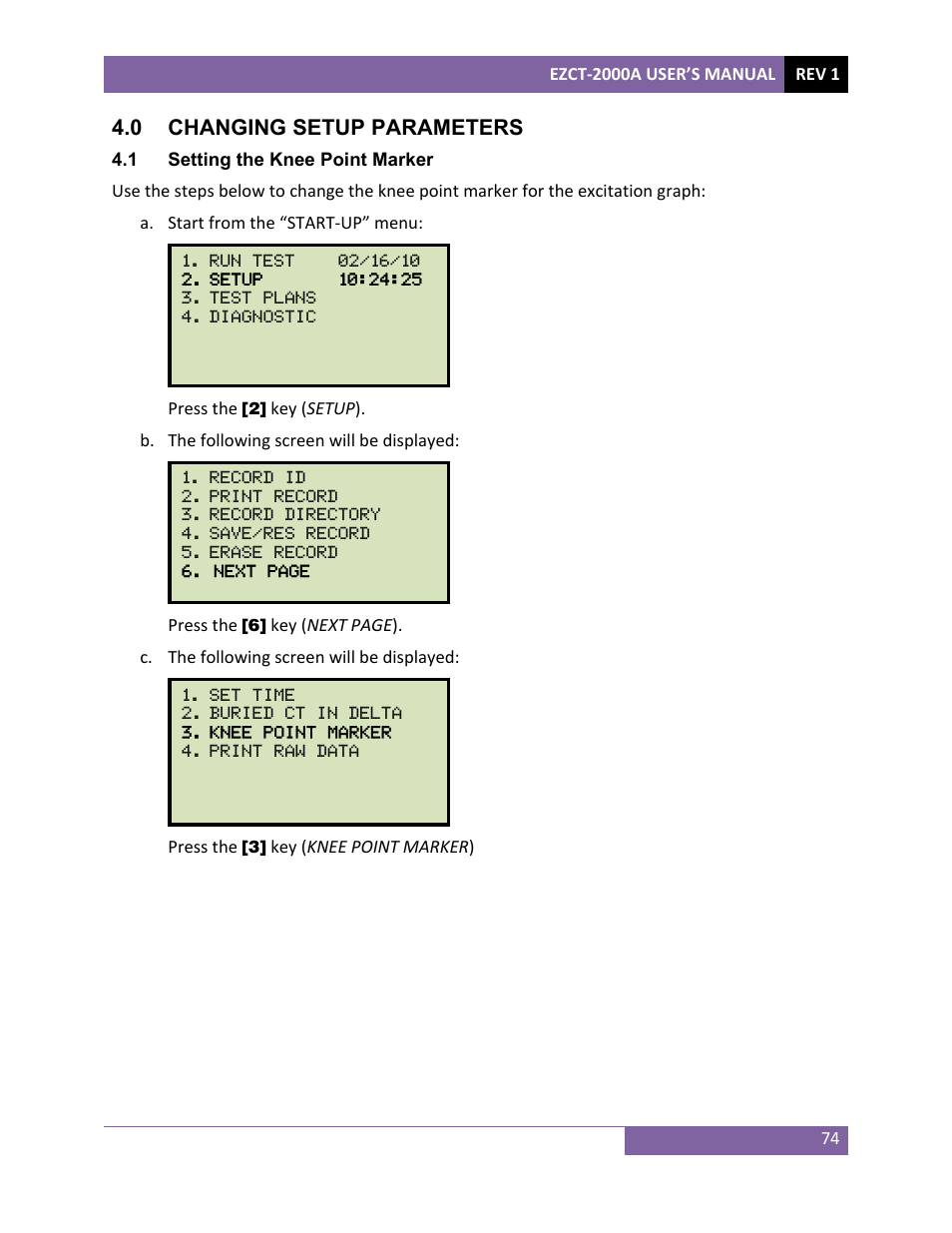 0 changing setup parameters | Vanguard EZCT-2000A User Manual | Page 78 / 103