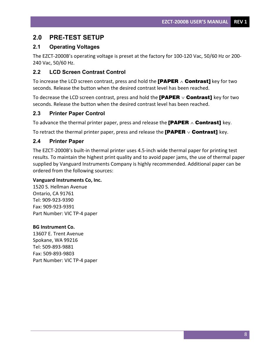 Vanguard EZCT-2000B User Manual | Page 12 / 118