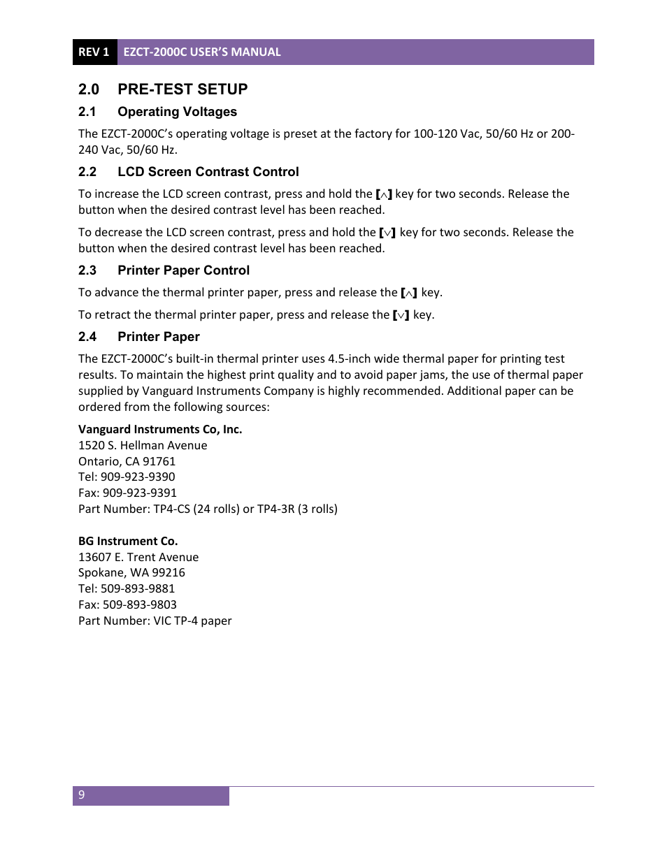 Vanguard EZCT-2000C Plus User Manual | Page 13 / 119