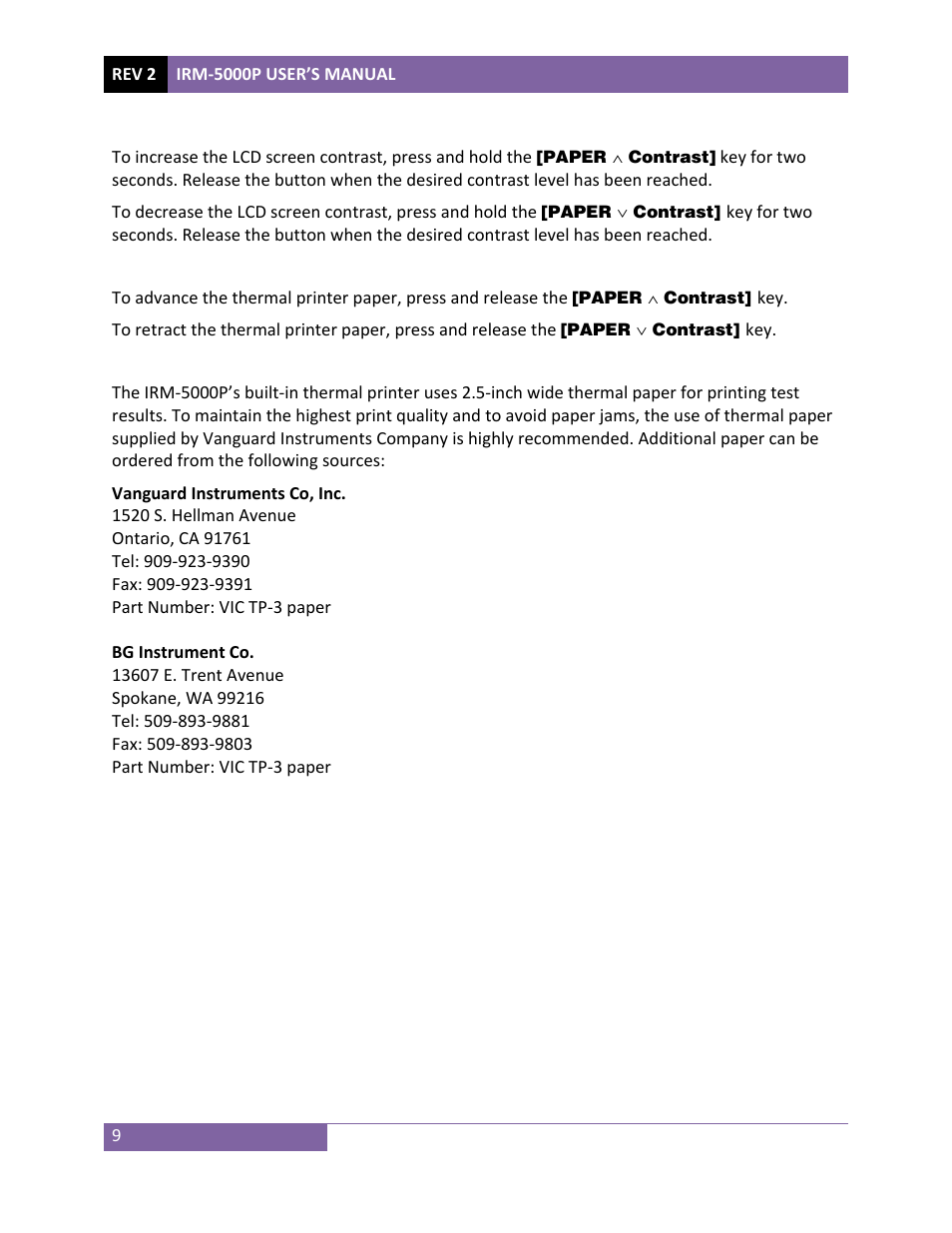 Vanguard IRM-5000P User Manual | Page 13 / 58