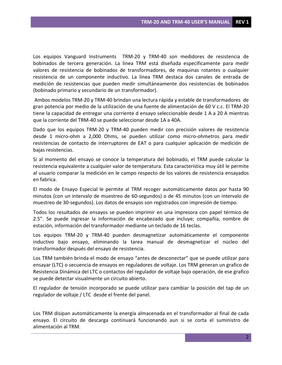 Vanguard TRM-20_40 User Manual | Page 6 / 77