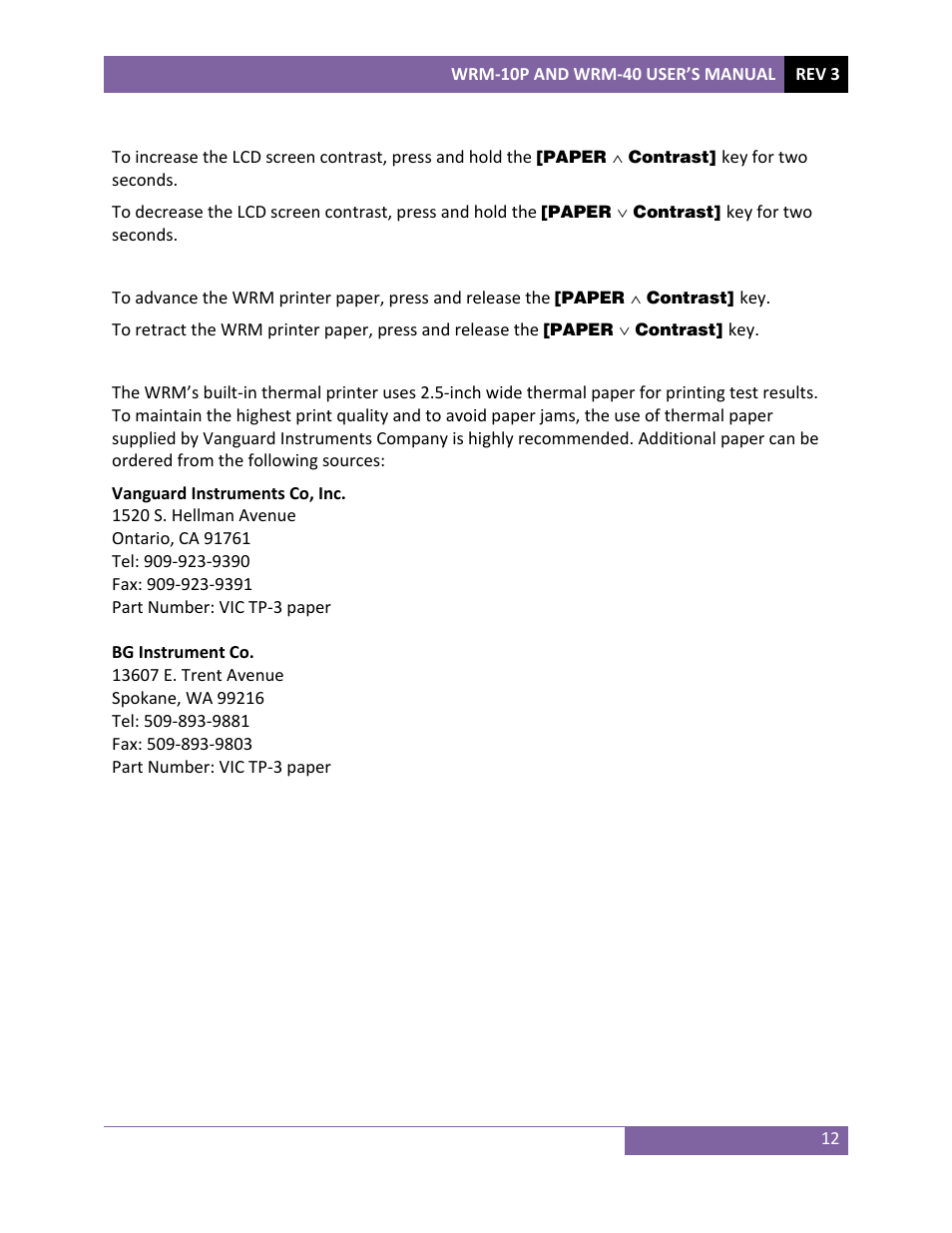 Vanguard WRM-40 User Manual | Page 16 / 62