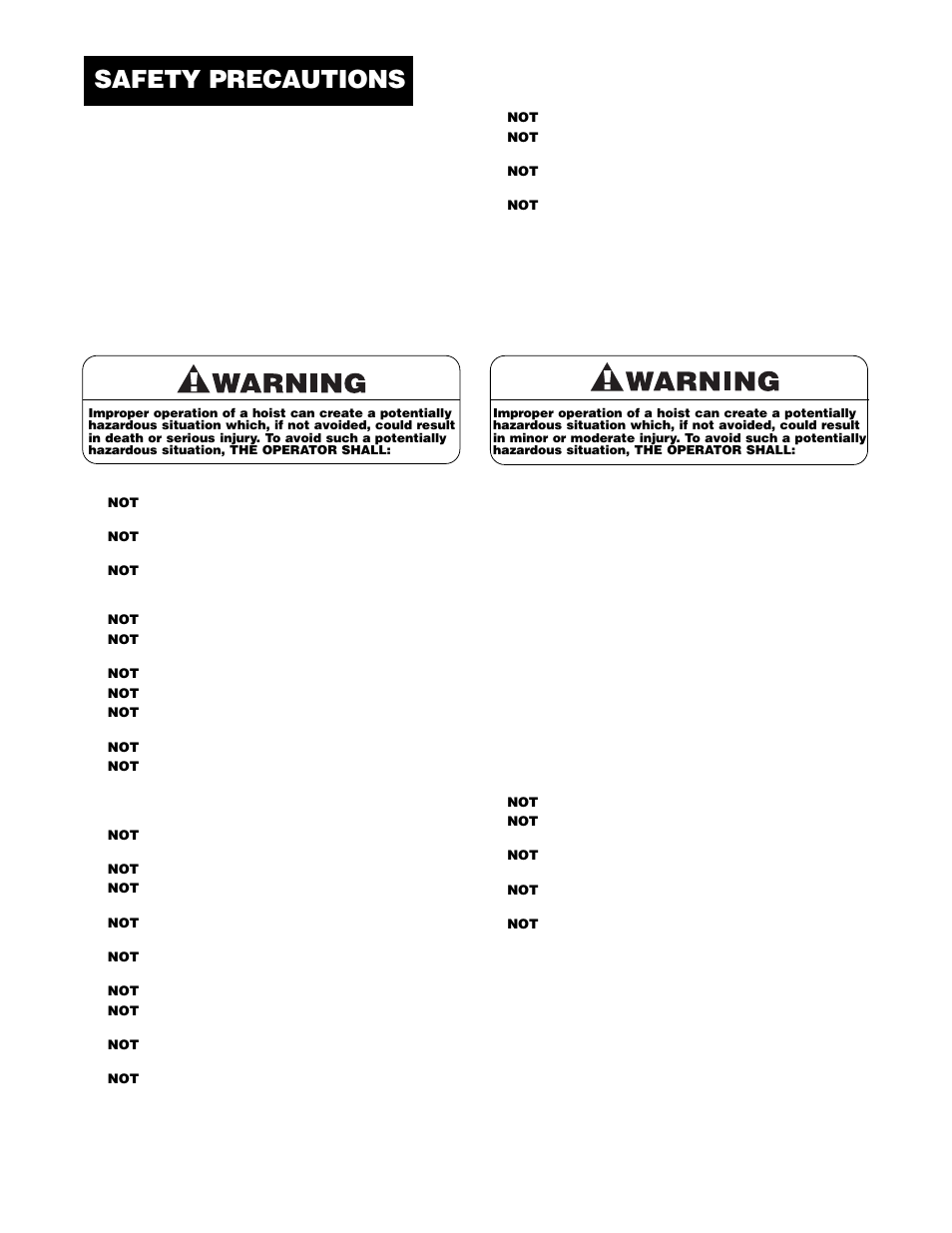 Safety precautions | Vestil ACH-100 User Manual | Page 4 / 20