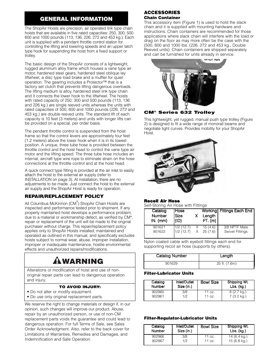 General information | Vestil ACH-100 User Manual | Page 7 / 20